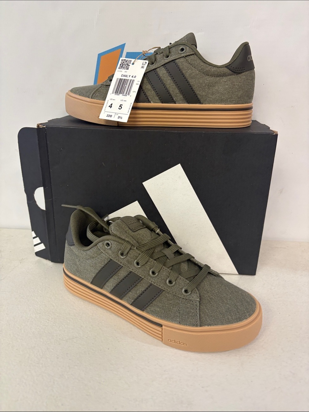 adidas Olive Canvas Low-Top Sneakers with Gum Platform